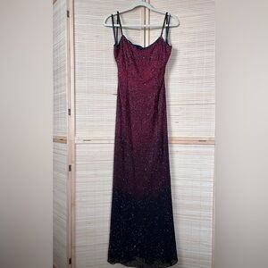 Strapless Burgundy and Black Glitter Dress
